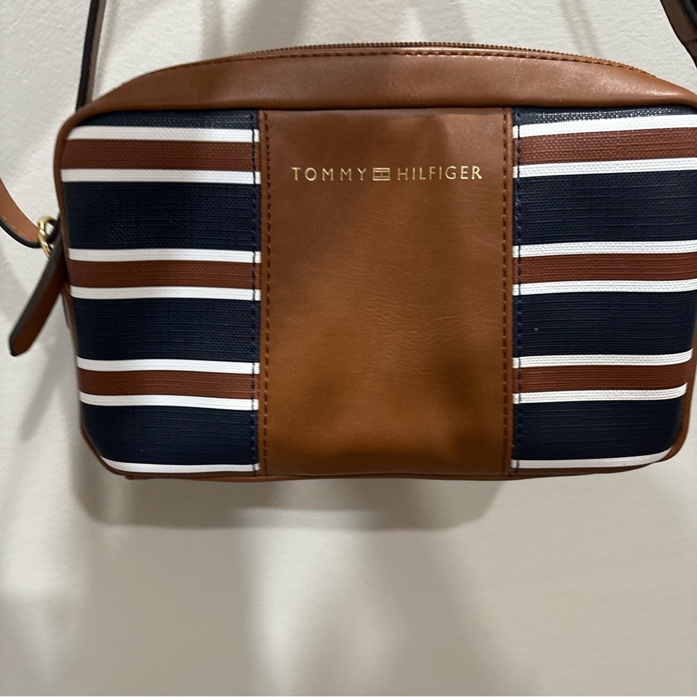 Tommy Hilfiger Navy, Brown & White Stripe Crossbody Messenger